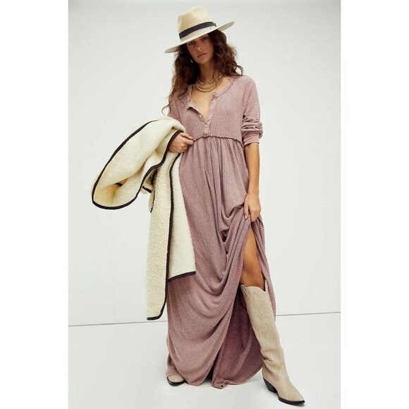 NEW Free People Size Medium Marissa Henley Dress Maxi Waffle Knit - Picture 3 of 12